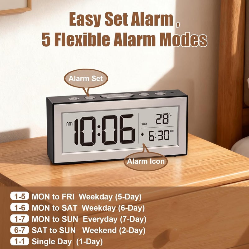 ALANAS Battery Operated Alarm Clock, Portable Digital Clock with Large Display, Snooze, Temperature & Date, Auto-Dim Night Light for Easy Reading, Ideal for Seniors, Kids, Bedroom, Travel, Nightstand - Image 3